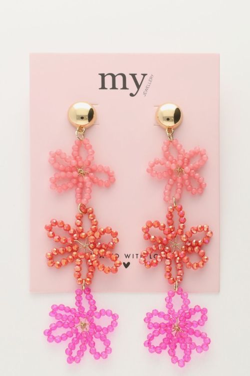 Statement oorbellen met 3 roze bloemen