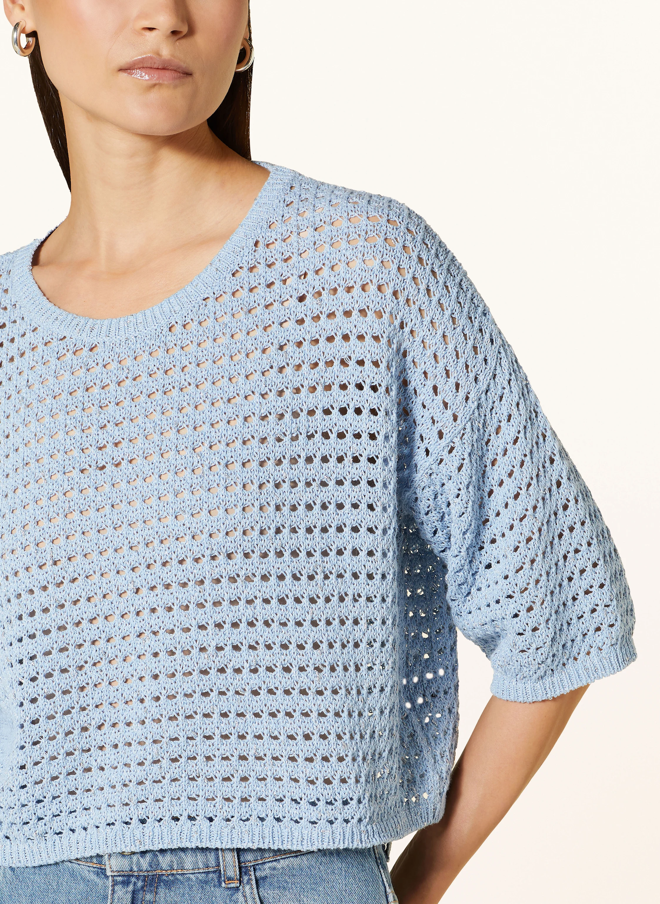 RIANI Cropped-Strickshirt mit 3/4-Arm und Glitzergarn