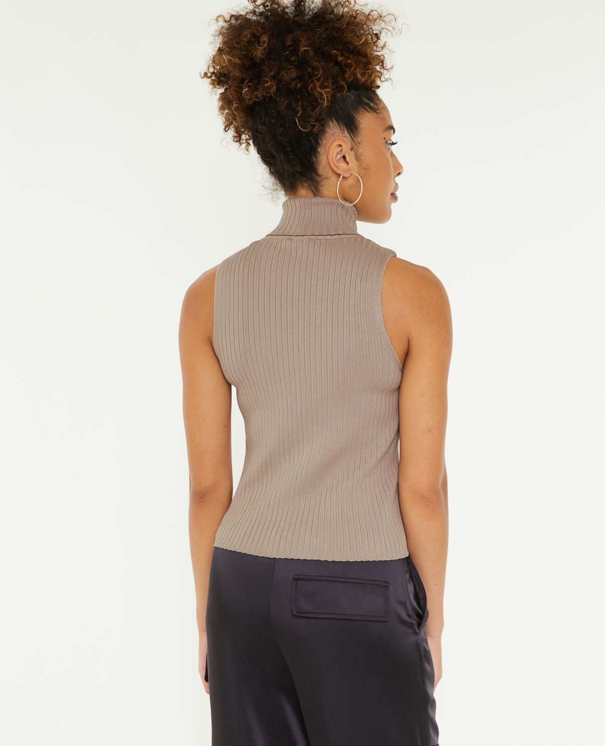 Top col roulé sans manches - Gris clair
