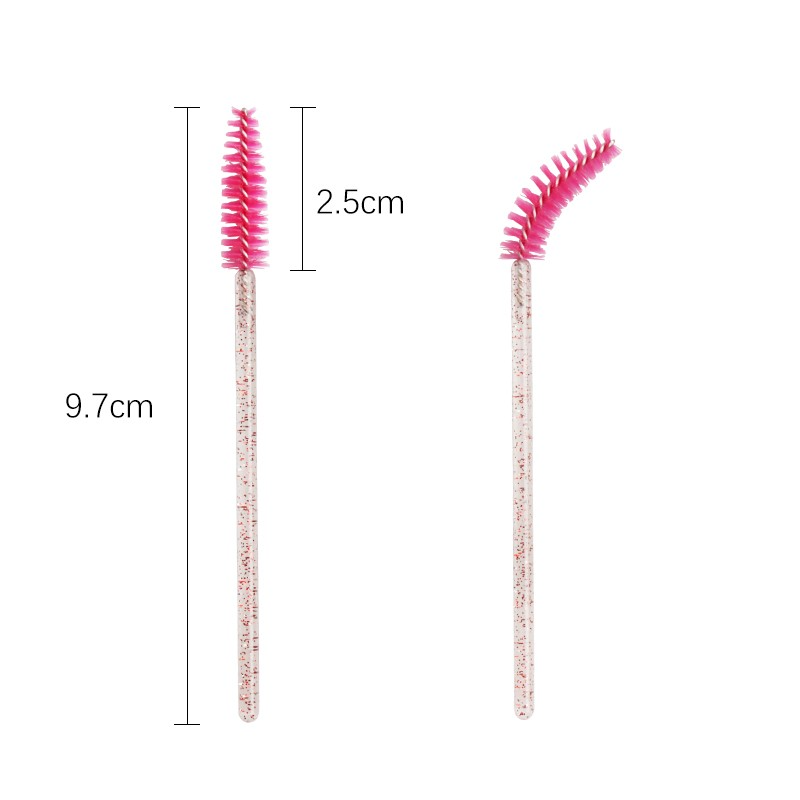 (50er Set) Einweg Wimpern Bürste Kosmetik Augenbrauen Bürste mit Glitzer Stiel - Rosa / Transparent