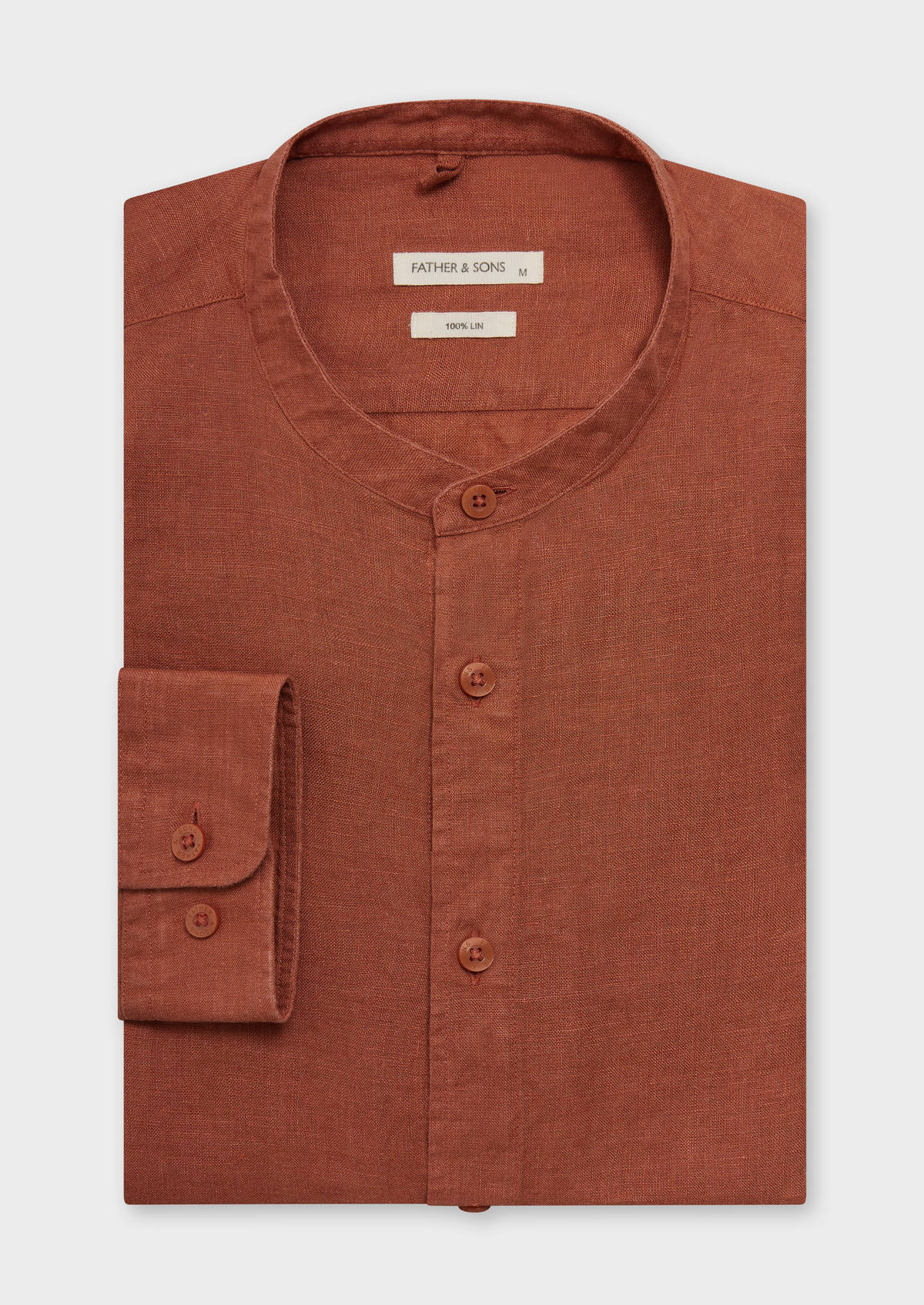 Chemise sport Slim en lin uni terracotta à col officier