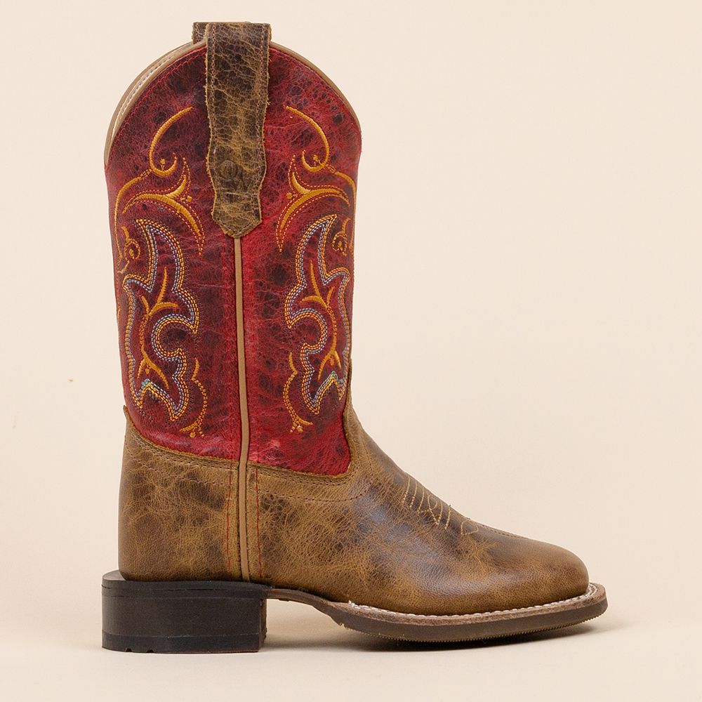 Old West BSC1985 cowboylaarsjes bruin - rood