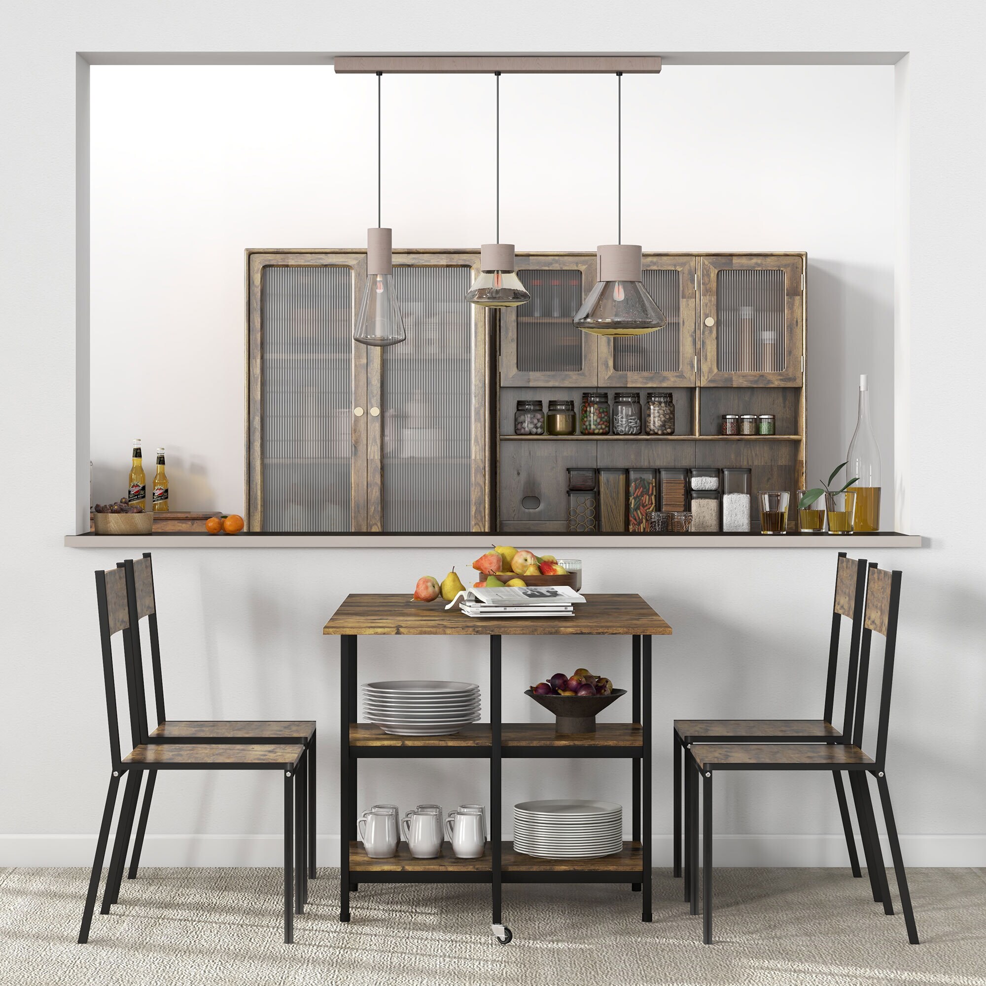 HOMCOM Klappesszimmertisch mit Rollen und 2 Ablageebenen braun 140L x 80B x 75H cm