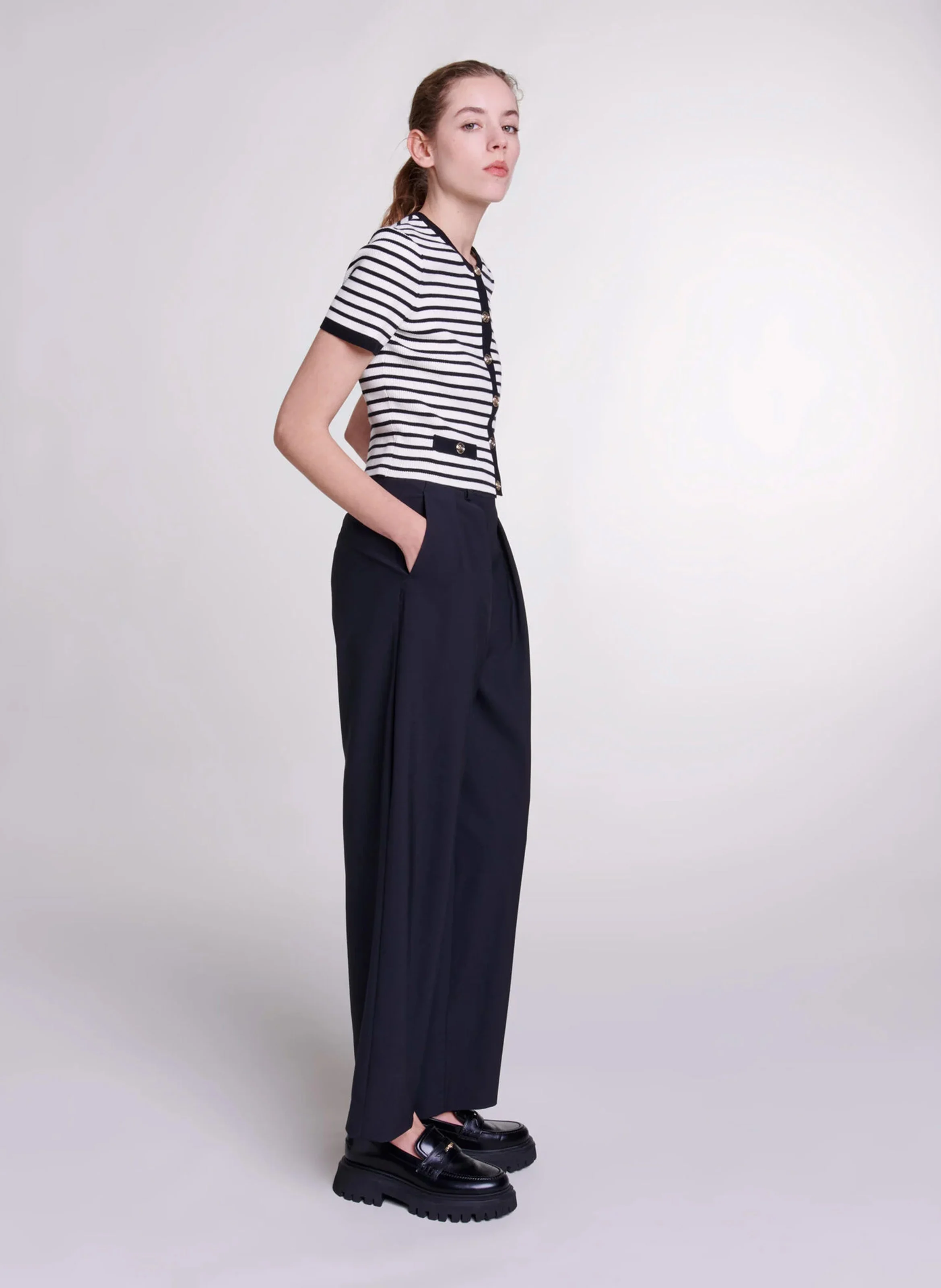 Pantalon large avec ceinture | Noir