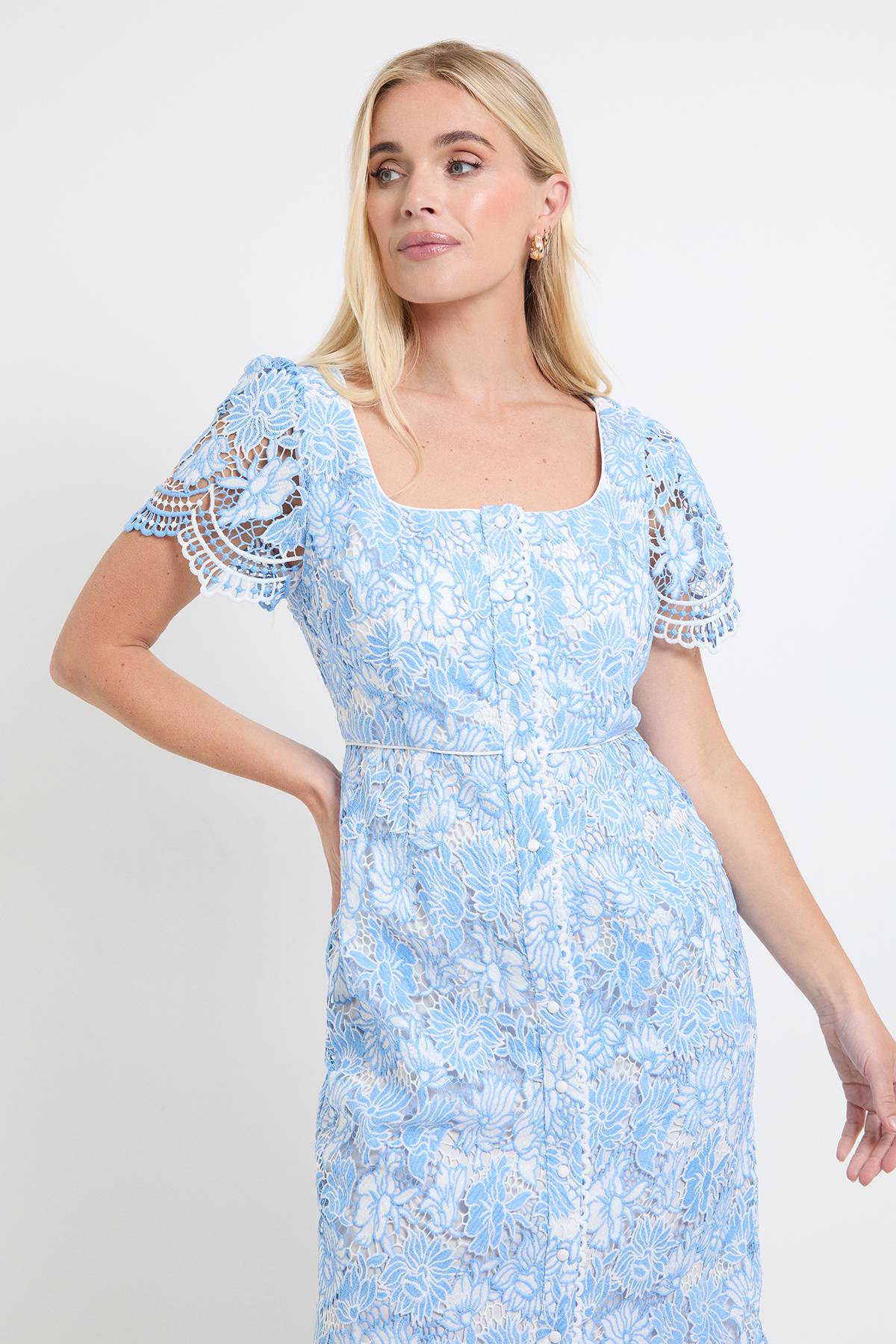 Wallis Robe Midi Boutonnée En Dentelle Contrastée Petite