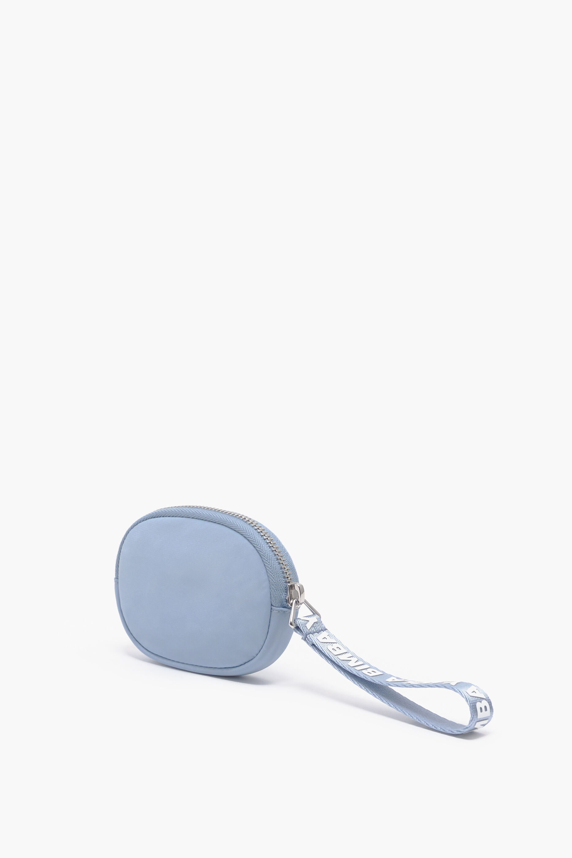 Porta-moedas oval em náilon azul pastel