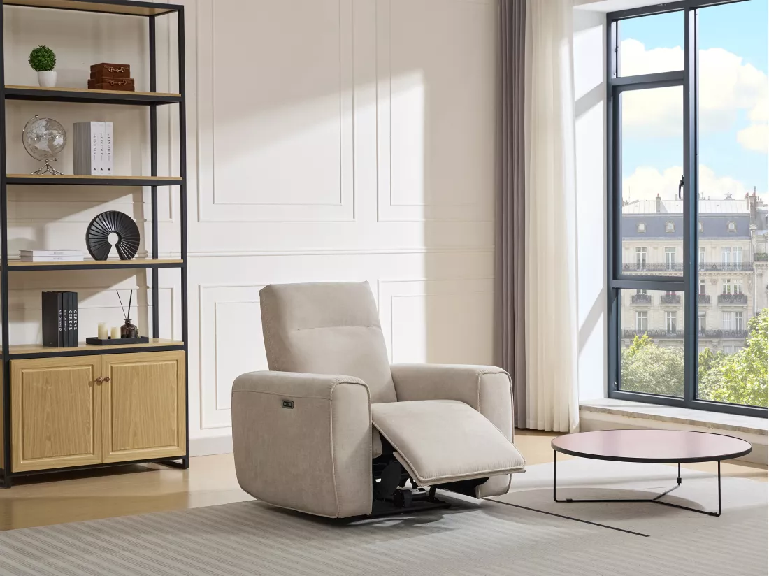 Fauteuil relax électrique en tissu beige LORGITA