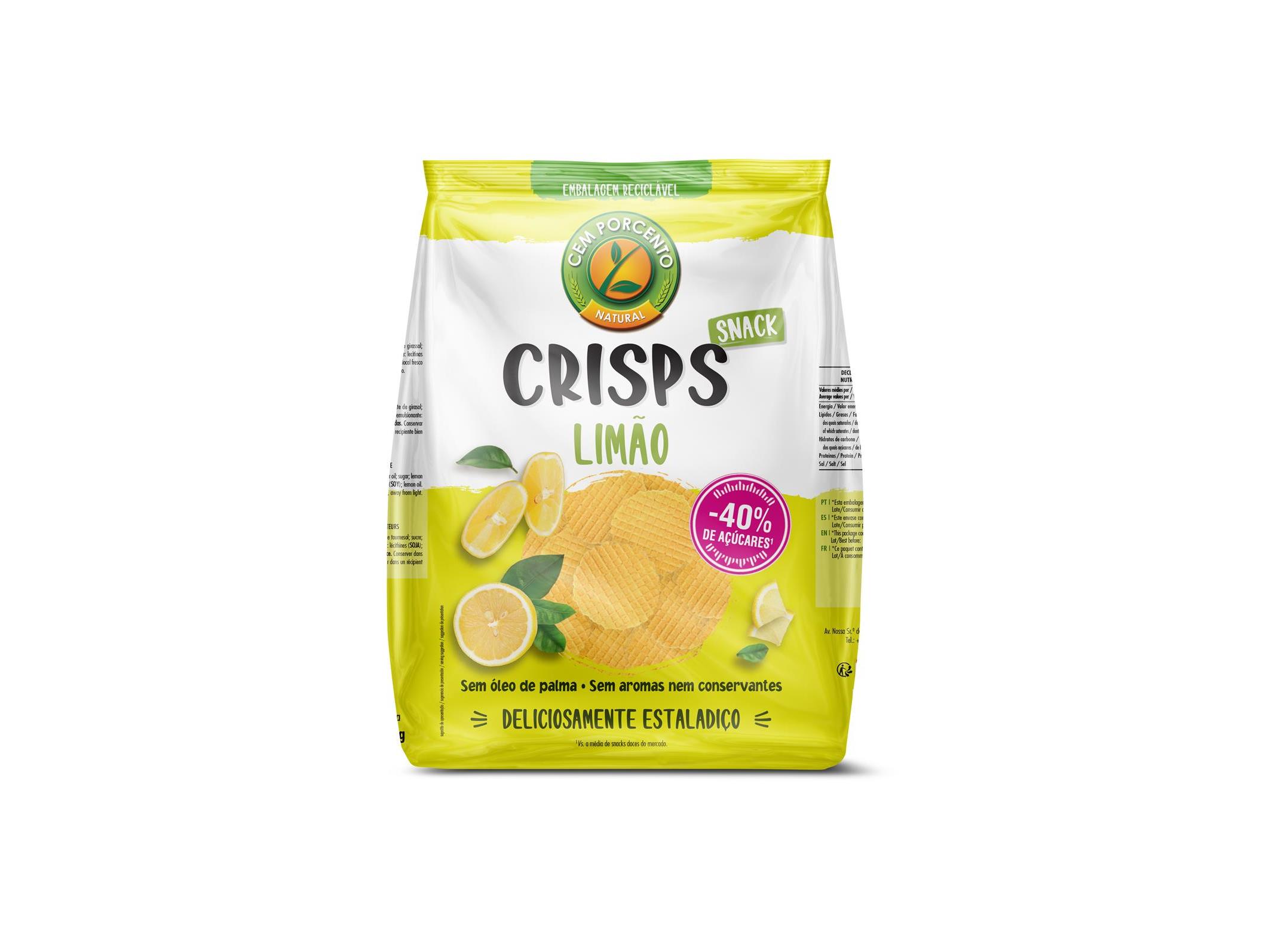 CRISPS CEM PORCENTO LIMÃO 180G