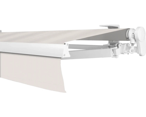 SOLUNA knikarmscherm Proof 2,5x2 Stoffen design 7133 Frame RAL 9010 Zuiver wit Aandrijving rechts incl. slinger