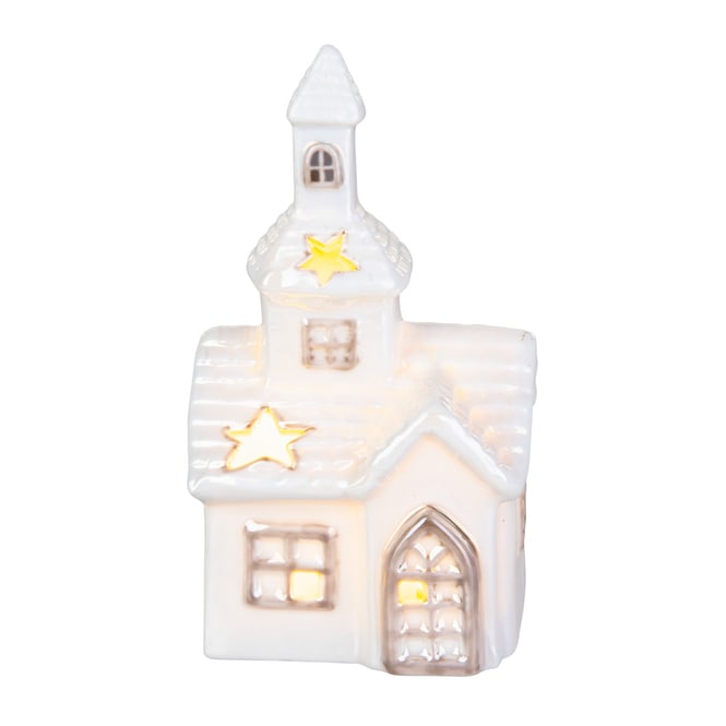 Kirche mit LED - ca. 8,5 x 7 x 14,5 cm