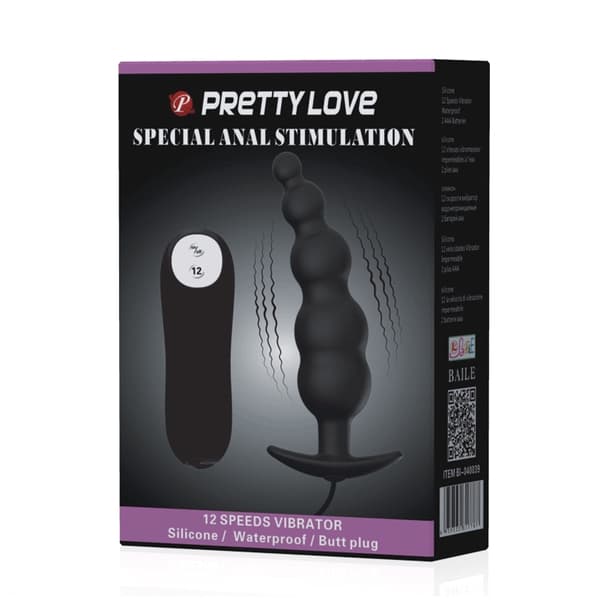 Pretty Love - analplugg silikon ekstra stimulering og 12 vibrasjonsmoduser svart