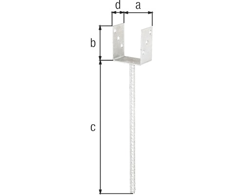 U-vormige paaldrager met betonanker, geribbeld staal, BxHxL 121/100/400 mm, thermisch verzinkt