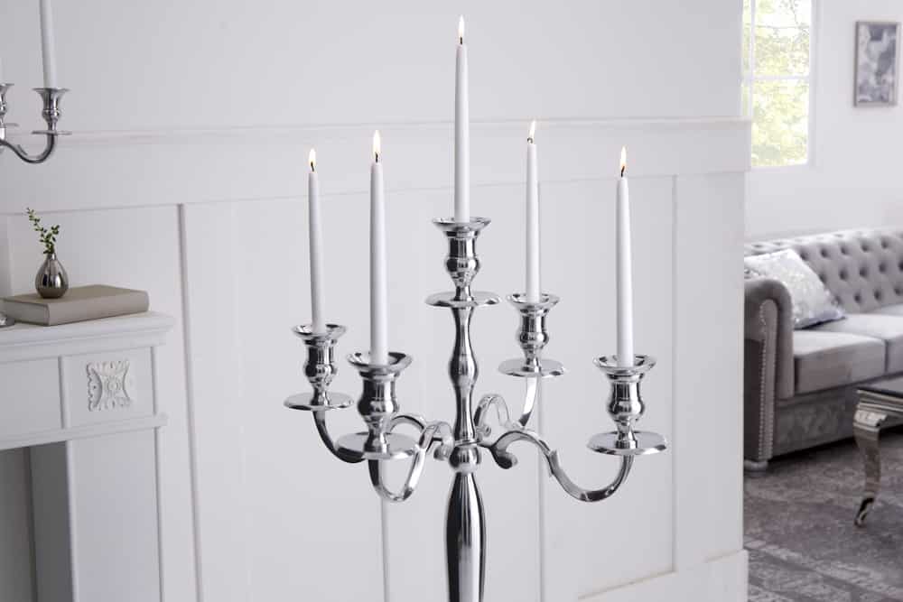 Kerzenständer MODERN BAROCK 120cm silber 5-armig Lüster Aluminium poliert Kerzenhalter