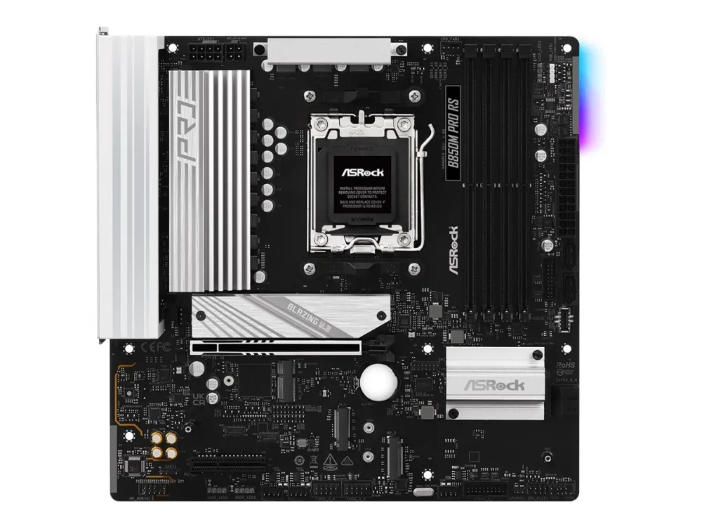 ASRock B850M PRO RS - Bundkort - micro ATX - Socket AM5 - AMD B850 Chipset - USB-C 3.2 Gen2, USB-C 3.2 Gen 1, USB 3.2 Gen 2, USB 3.2 Gen 1 - 2.5 Gigabit LAN - onboard grafik (CPU påkrævet) - HD Audio (8-kanaler)