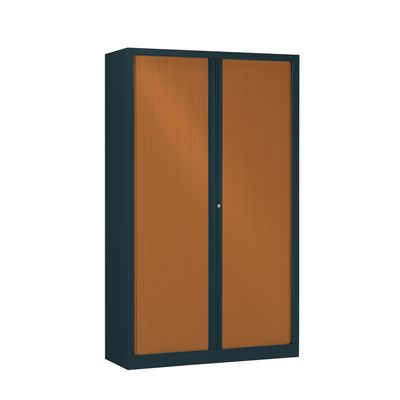 Armoire haute monobloc à rideaux ETIC - 198 x 120 cm - anthracite/imitation merisier