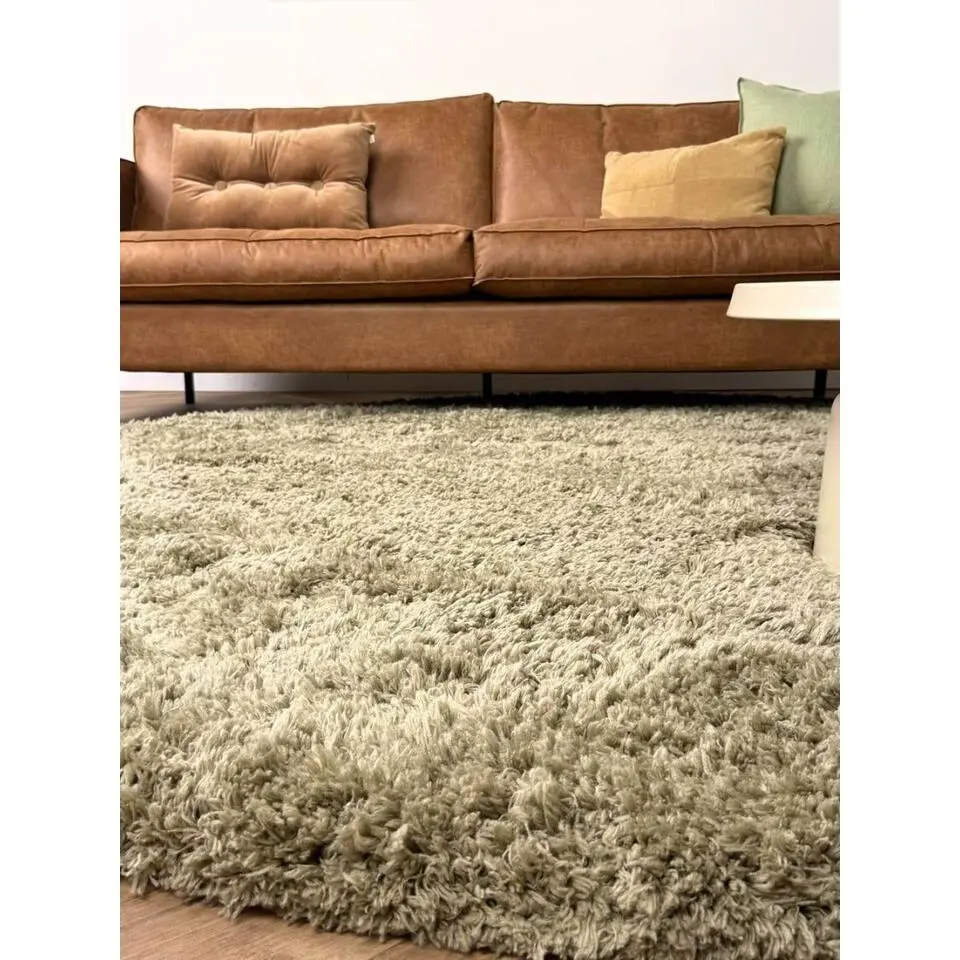 Interieur05 rond hoogpolig vloerkleed polyester Pilo groen - 290 x 200 cm