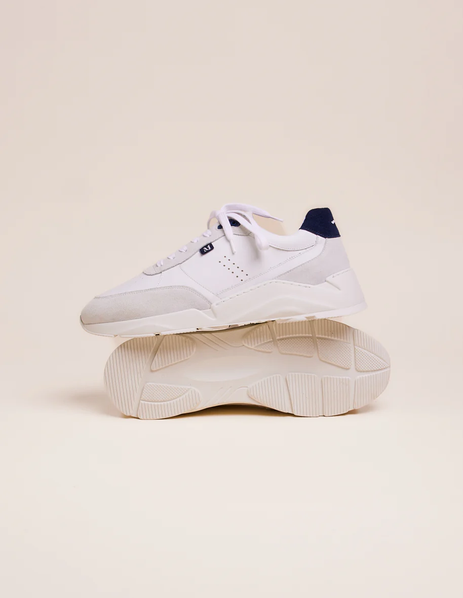Baskets basses Stanislas - Cuir et suède blanc marine