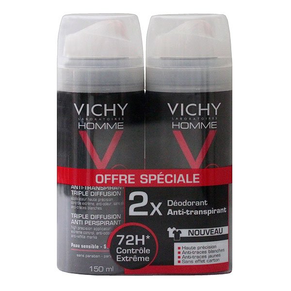 Déodorant vaporisateur 72h homme anti-transpirant triple diffusion 2x150ml