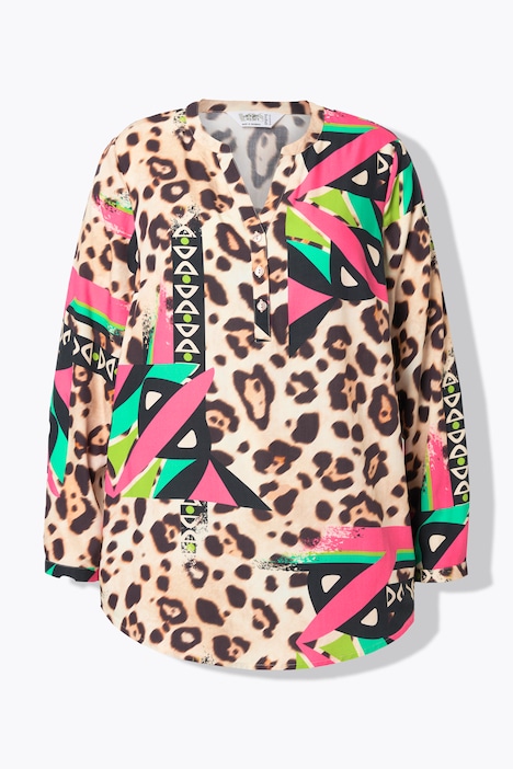 Bluse, Straight Fit, Leo mit farbigen Details, Langarm