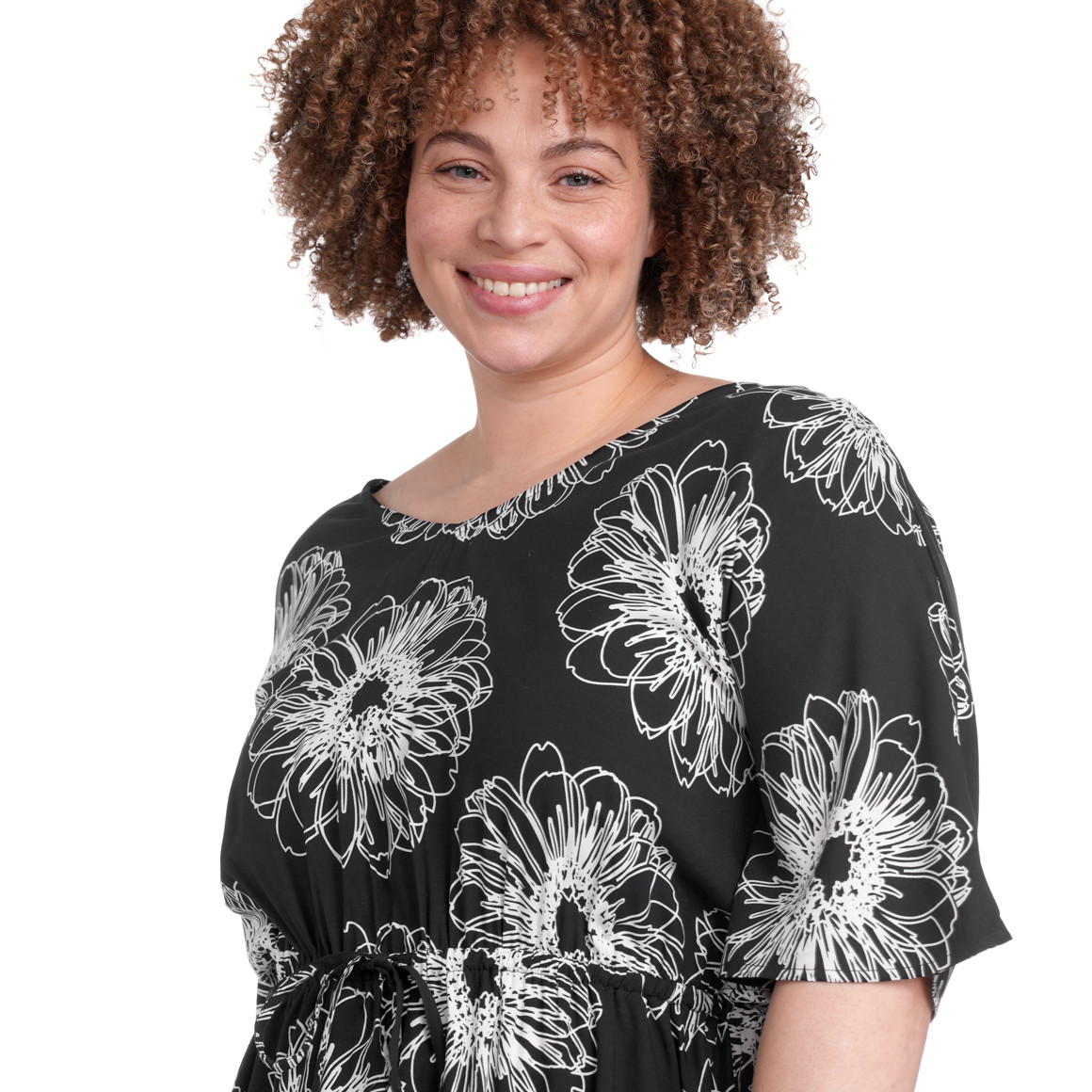 Gina Benotti Damen Kleid mit Blumen allover schwarz / weiss