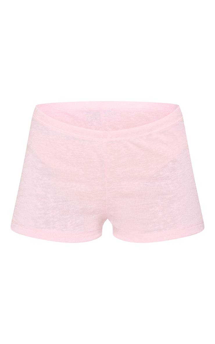 Rose Pâle Short Hot Pants En Jersey Chiné Slub