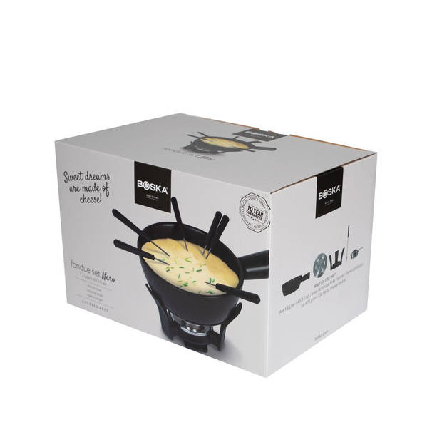 Boska Fondueset Nero - Keramieken pan met 6 vorkjes - zwart - 1,3 L