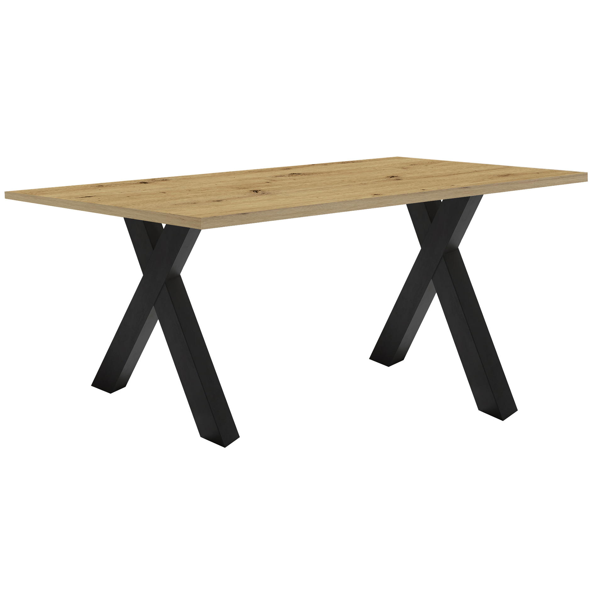Schreibtisch - Asteiche - Schwarzstahloptik - X-Gestell - 160x70 cm