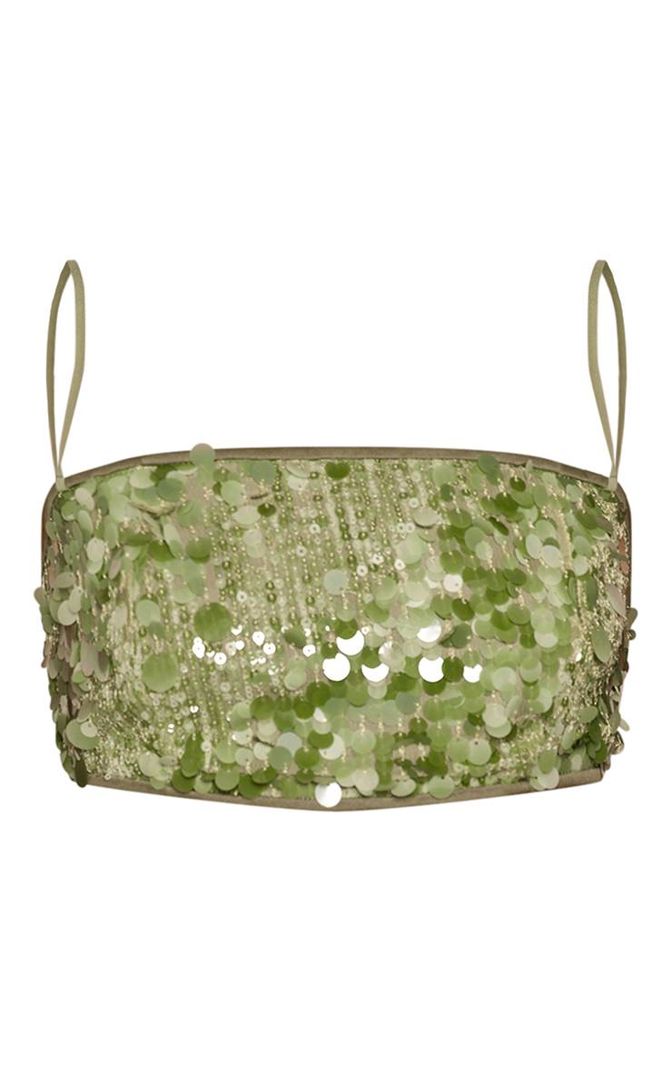 Vert Top Bralette À Bretelles À Sequins Ensemble Coordonné