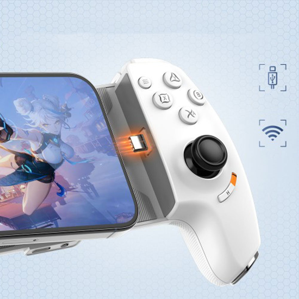 Mobiler Smartphone Verstellbarer Gamepad Controller mit USB-C und 3.5mm Klinken-Anschluss (115-193mm) - Weiss