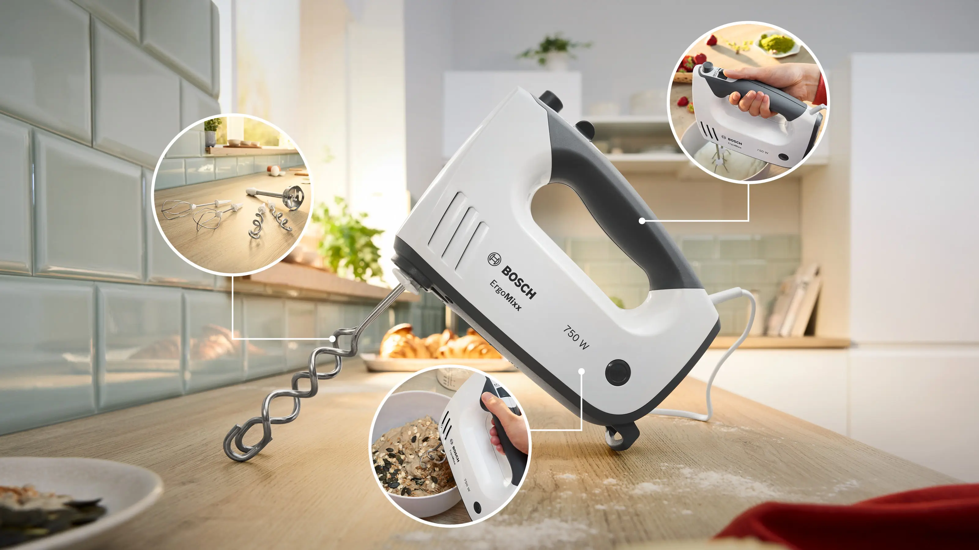 Handmixer ErgoMixx 750 W Wit, Grijs MFQ37470