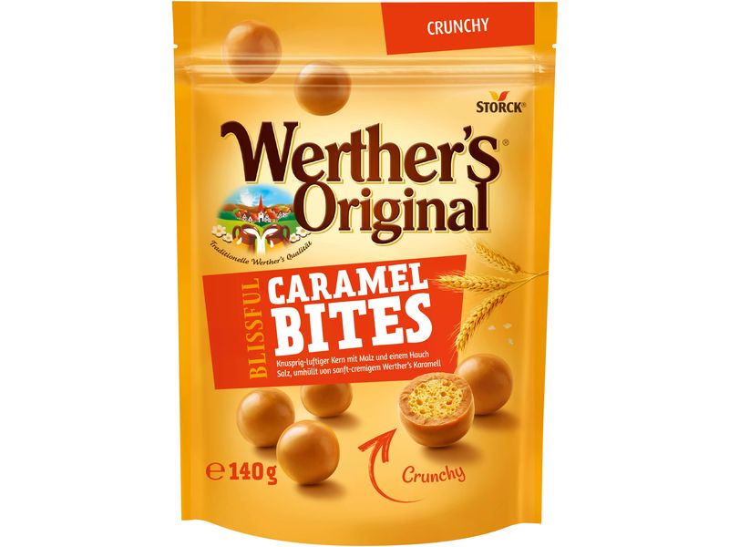 Storck Werther's Original Caramel Bites Crunchy 140 g Süss-knuspriger Snack mit zartschmelzendem Karamell