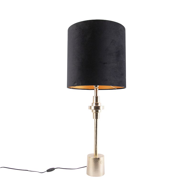Art deco tafellamp goud met velours zwarte kap  40 cm - Diverso