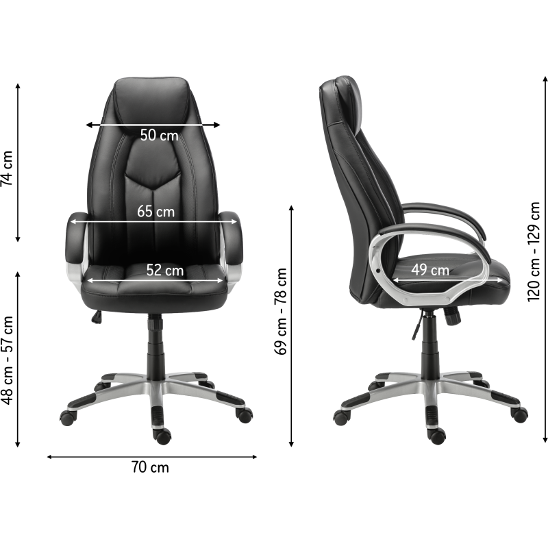 Fauteuil de bureau DARIUS simili cuir - avec accoudoirs, appui-tête et soutien lombaire - Mécanisme Basculant centré - Pieds aluminium