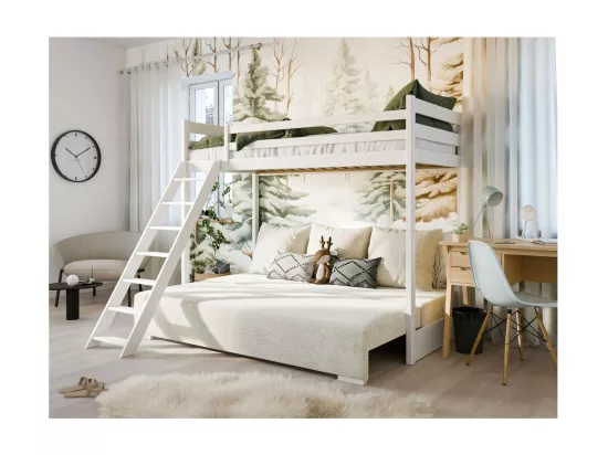 LIT MEZZANINE ET CANAPE SAFINO 90 x 200 / 140 x 200 Blanc - blanc