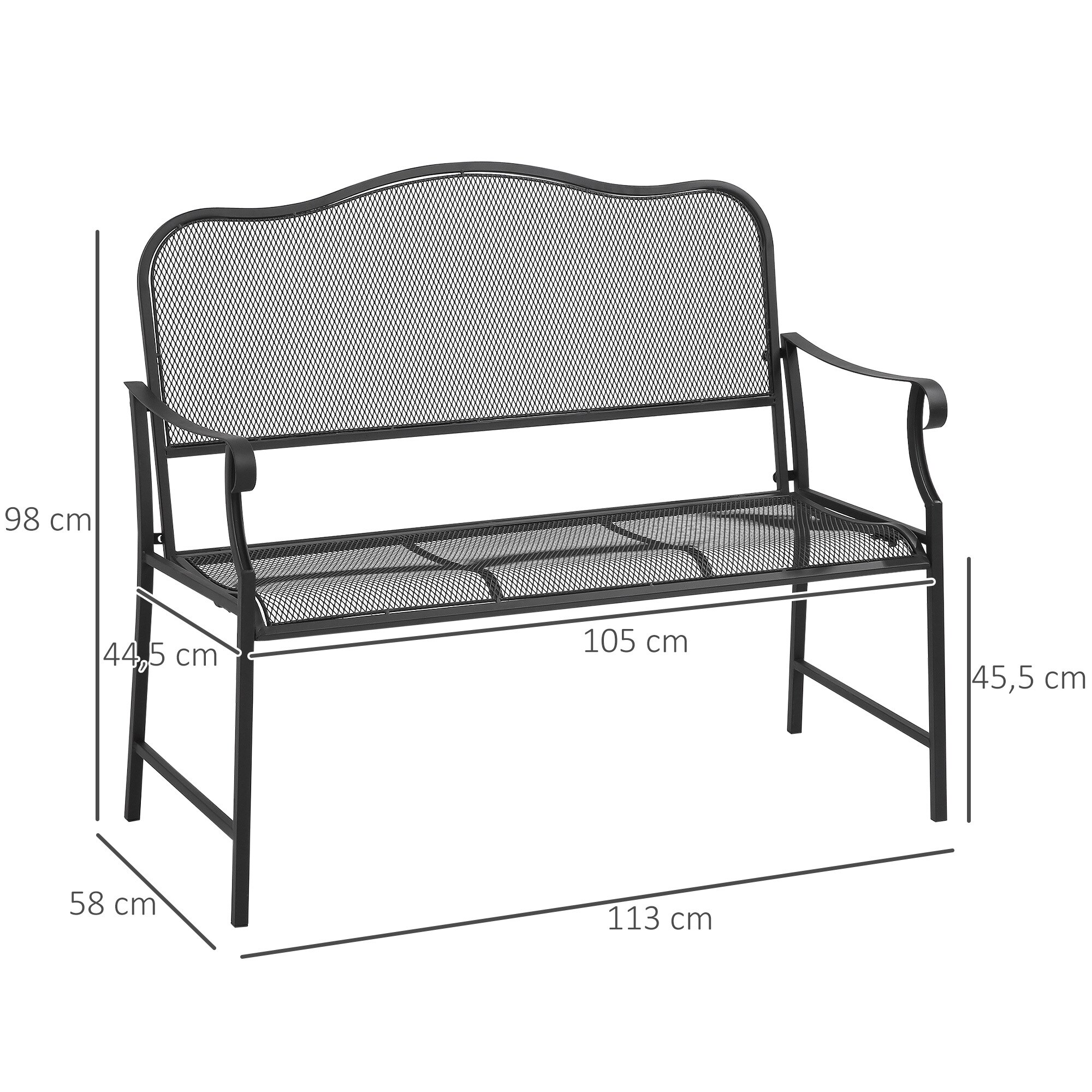 Outsunny Gartenbank mit Rückenlehne schwarz 113L x 58B x 98H cm