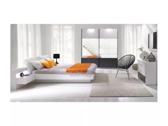 Lit RENATO 160x200 avec sommier et chevets à LED intégrés coloris blanc