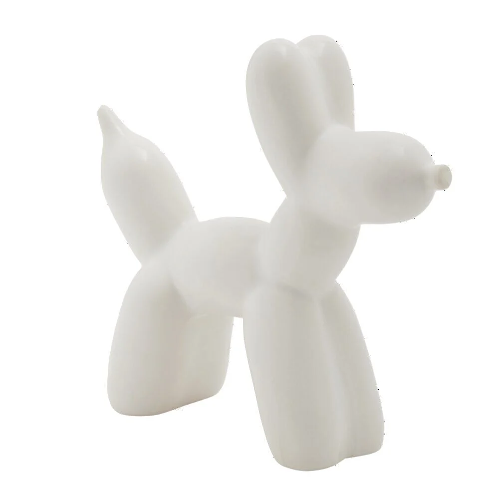 Chien céramique à poser forme ballon sculpté H16,5cm gris chromé