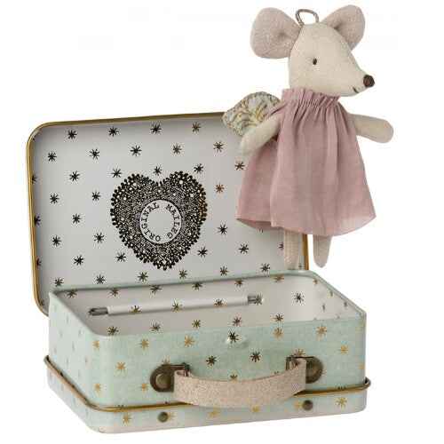 Maileg knuffelmuis kleine zus in koffertje angel - 11 cm