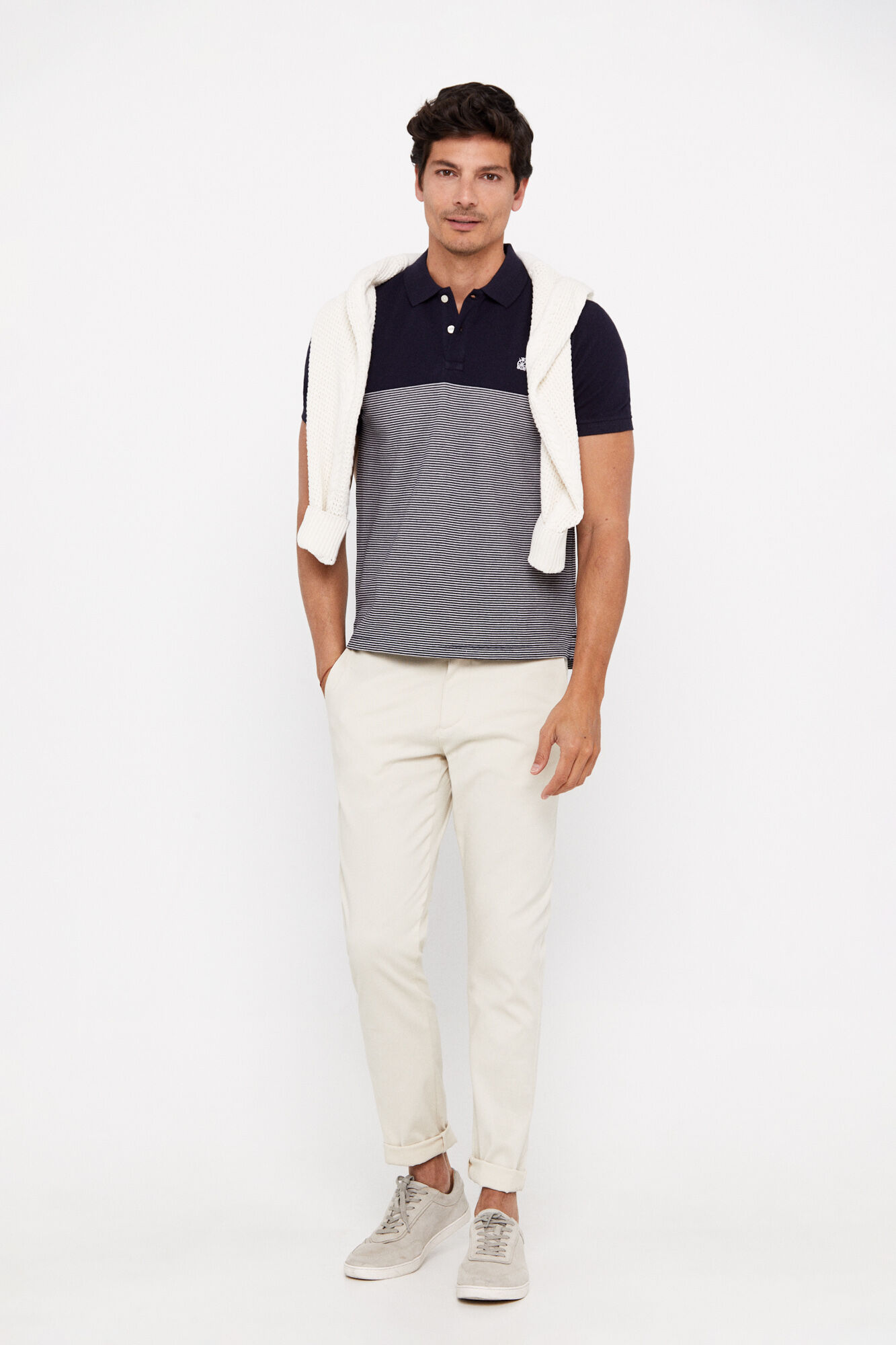 Camisa polo listrada - Azul marinho