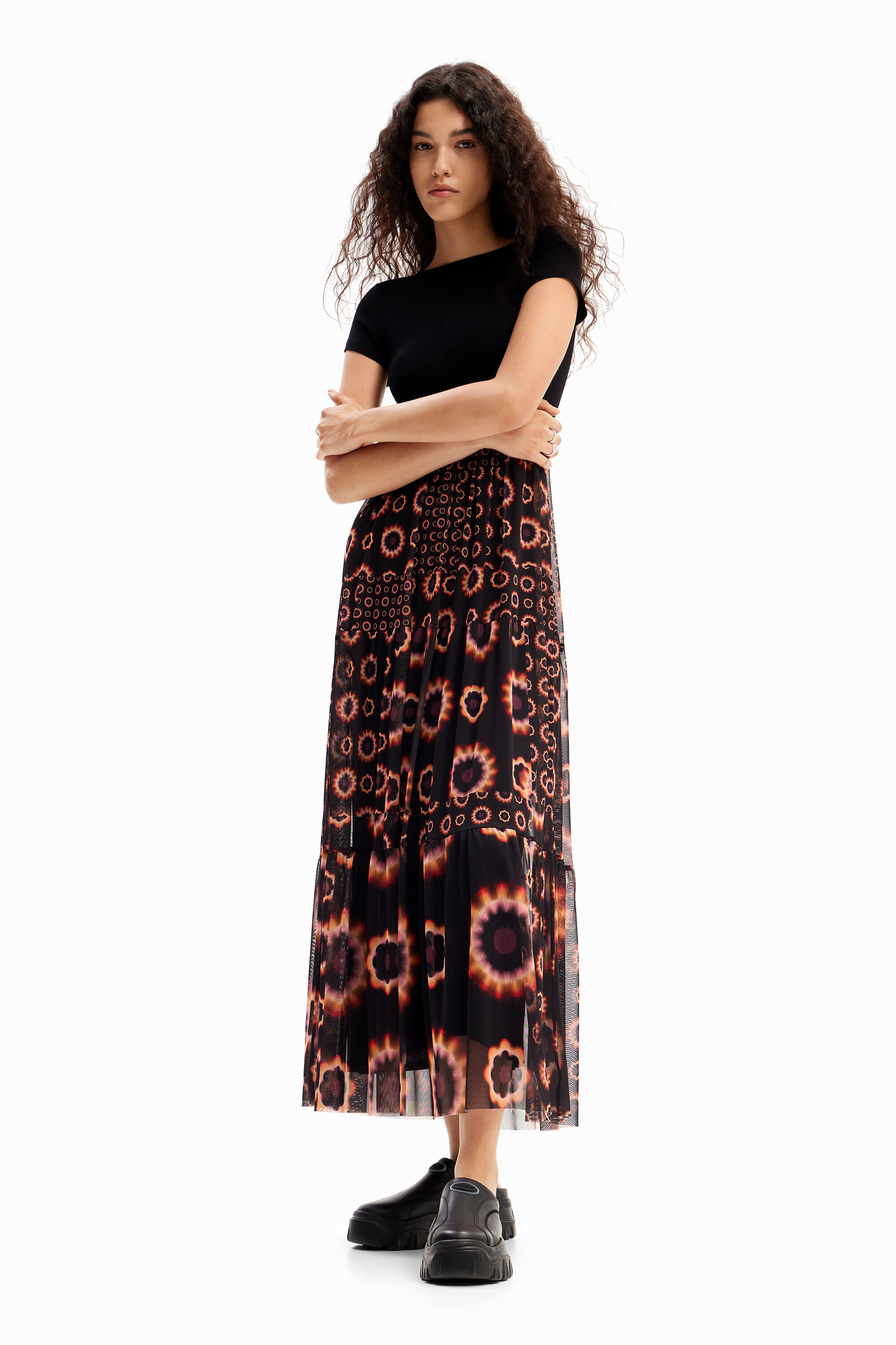 Vestido midi geométrico combinado