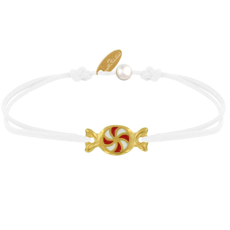 Bracelet Lien Laiton Doré Bonbon Rouge et Blanc - Blanc