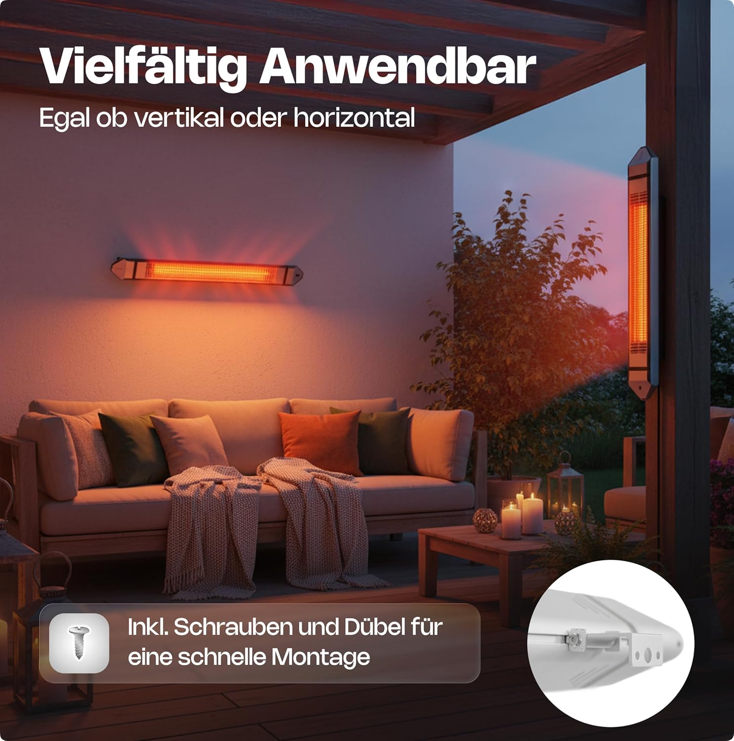 VASNER Teras 25 Infrarot Heizstrahler Terrasse - Terrassenstrahler 2500 W elektrisch - 4 Heizstufen Terassenheizer - Infrarotstrahler Terassenheizstrahler außen outdoor - Mit Fernbedienung (silber)