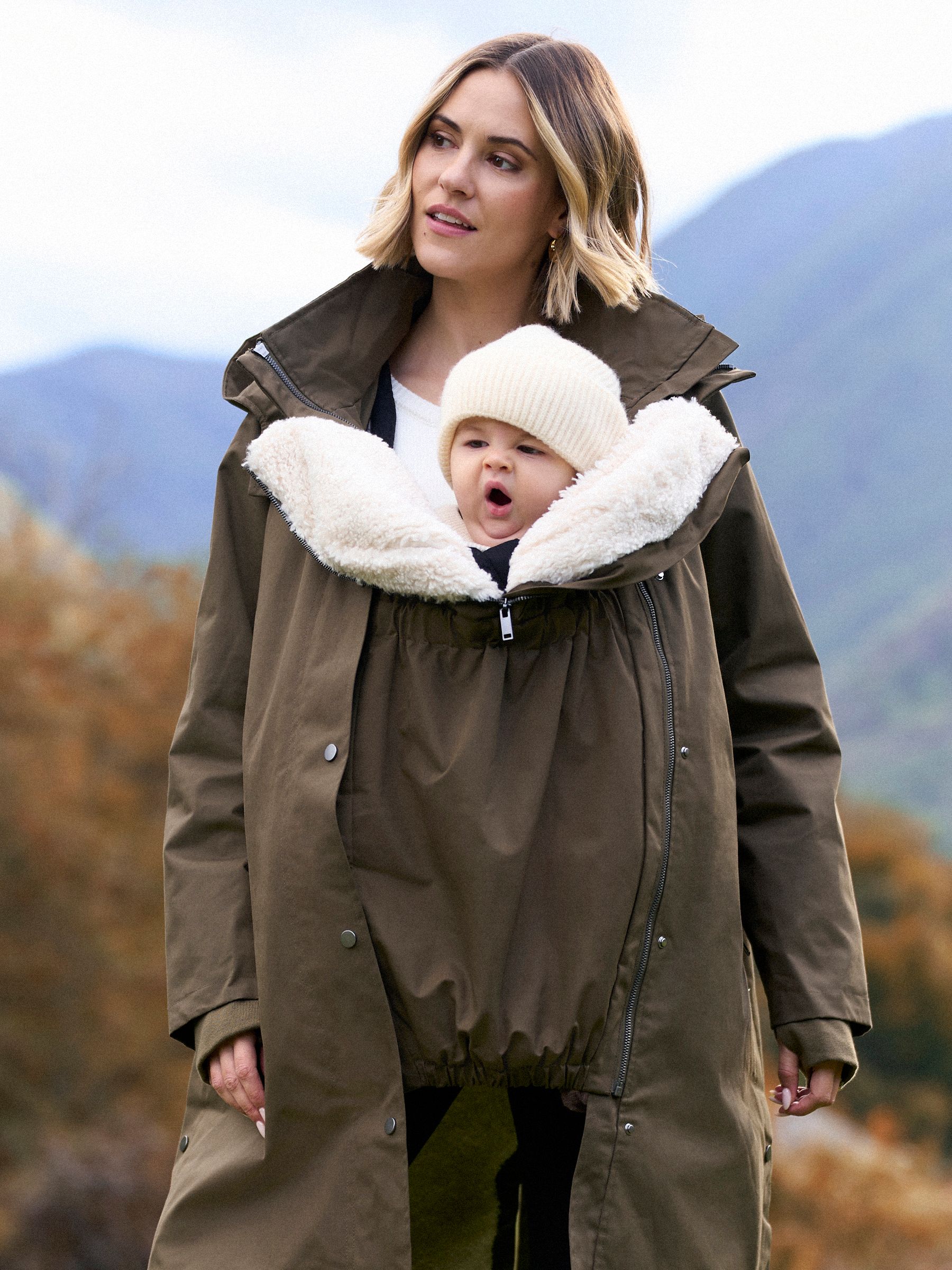 Khaki - Seraphine 3 in 1 Maternity & Babywearing Parka with Borg Lining