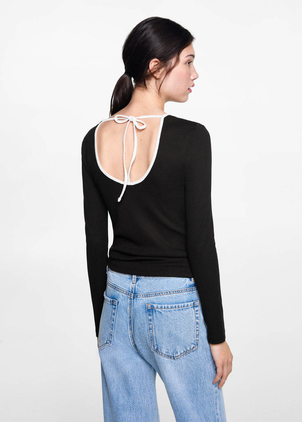 MANGO TEEN top met open rug zwart/wit