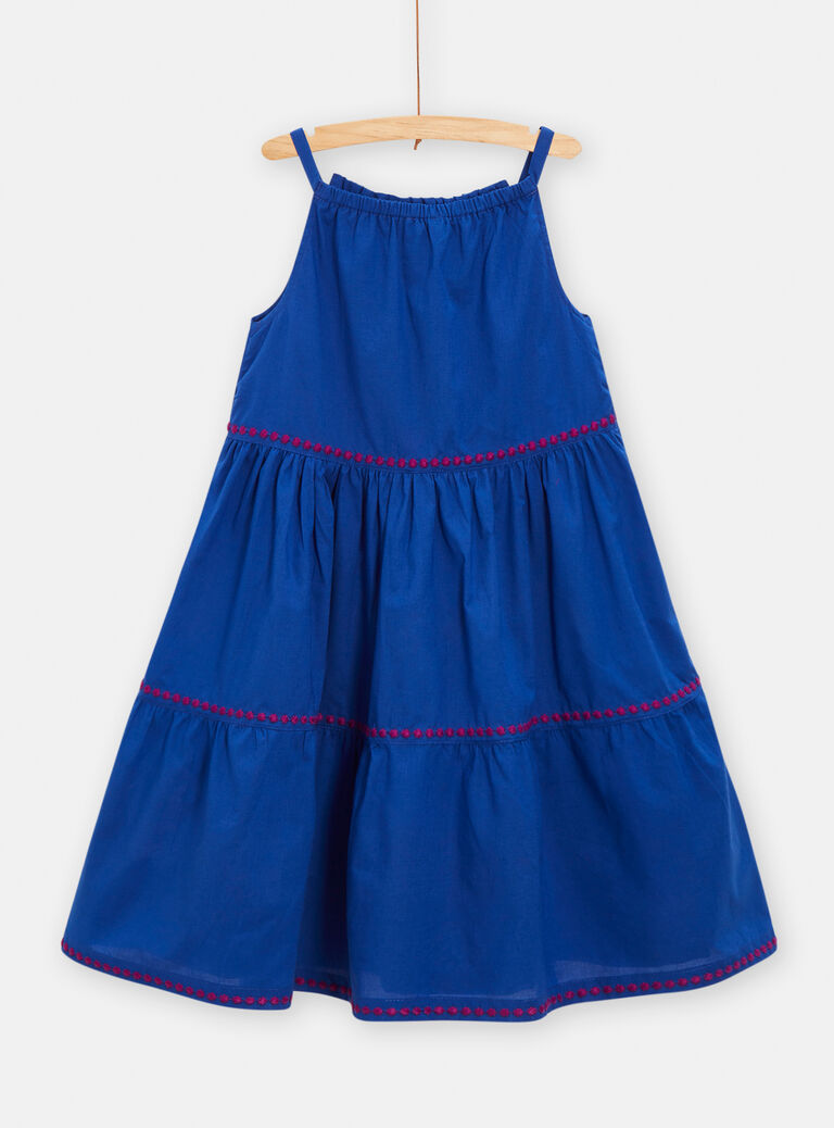 Robe bleu à broderies fleuries pour fille