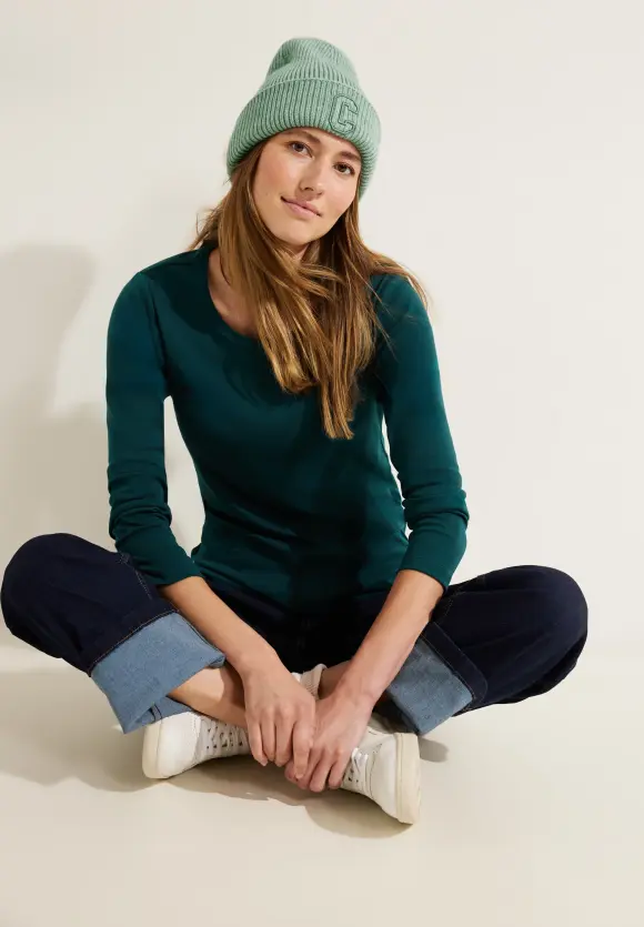 Strickmütze mit Stickerei - clear sage green melange