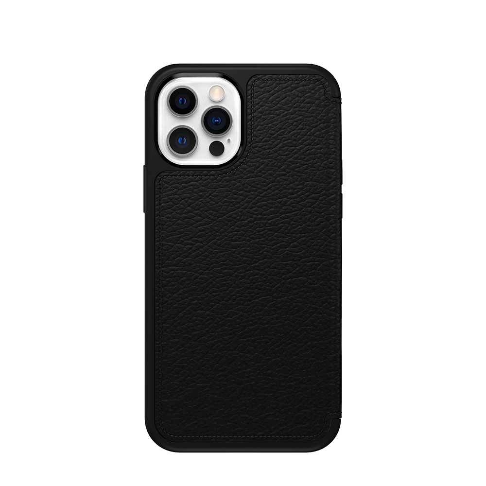 iPhone 12 / iPhone 12 Pro Echtleder Book Cover Tasche Strada Series (77-65420) - Schwarz
