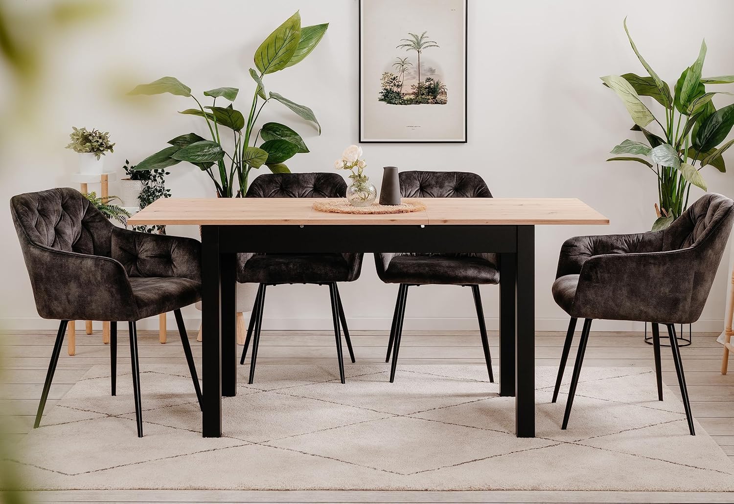 möbelando Esstisch >Coburg< ausziehbar 160cm, Artisan Eiche/Schwarz - 120/160x76,5x70cm (BxHxT)