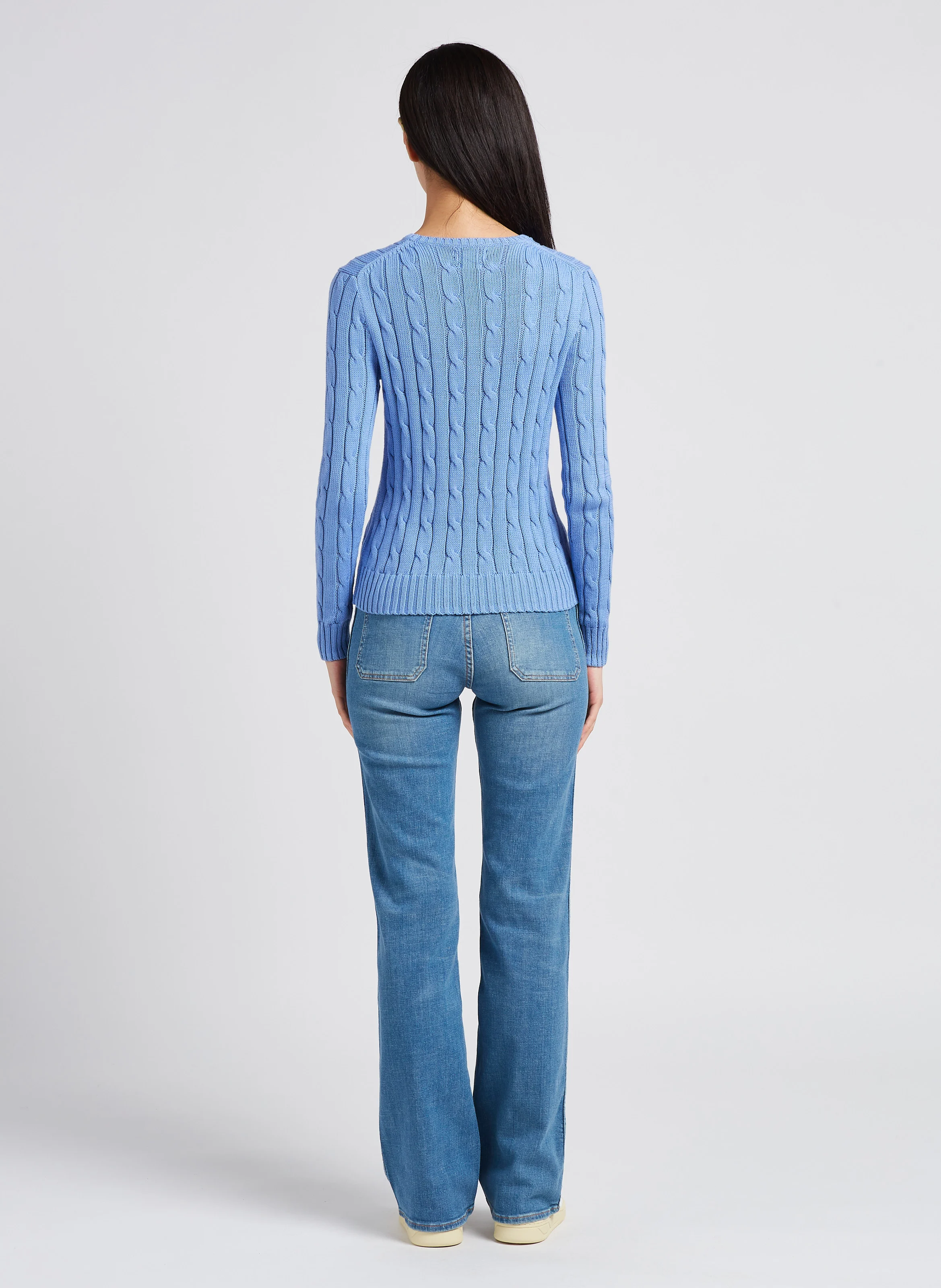 Pull col rond brodé en coton | Bleu