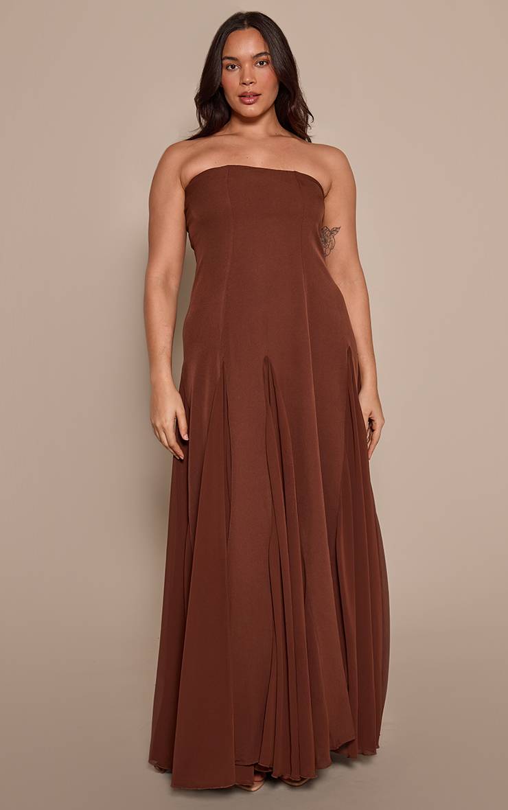 Chocolat Robe Maxi Plissée En Mousseline À Bandeau Contrasté Grande Taille